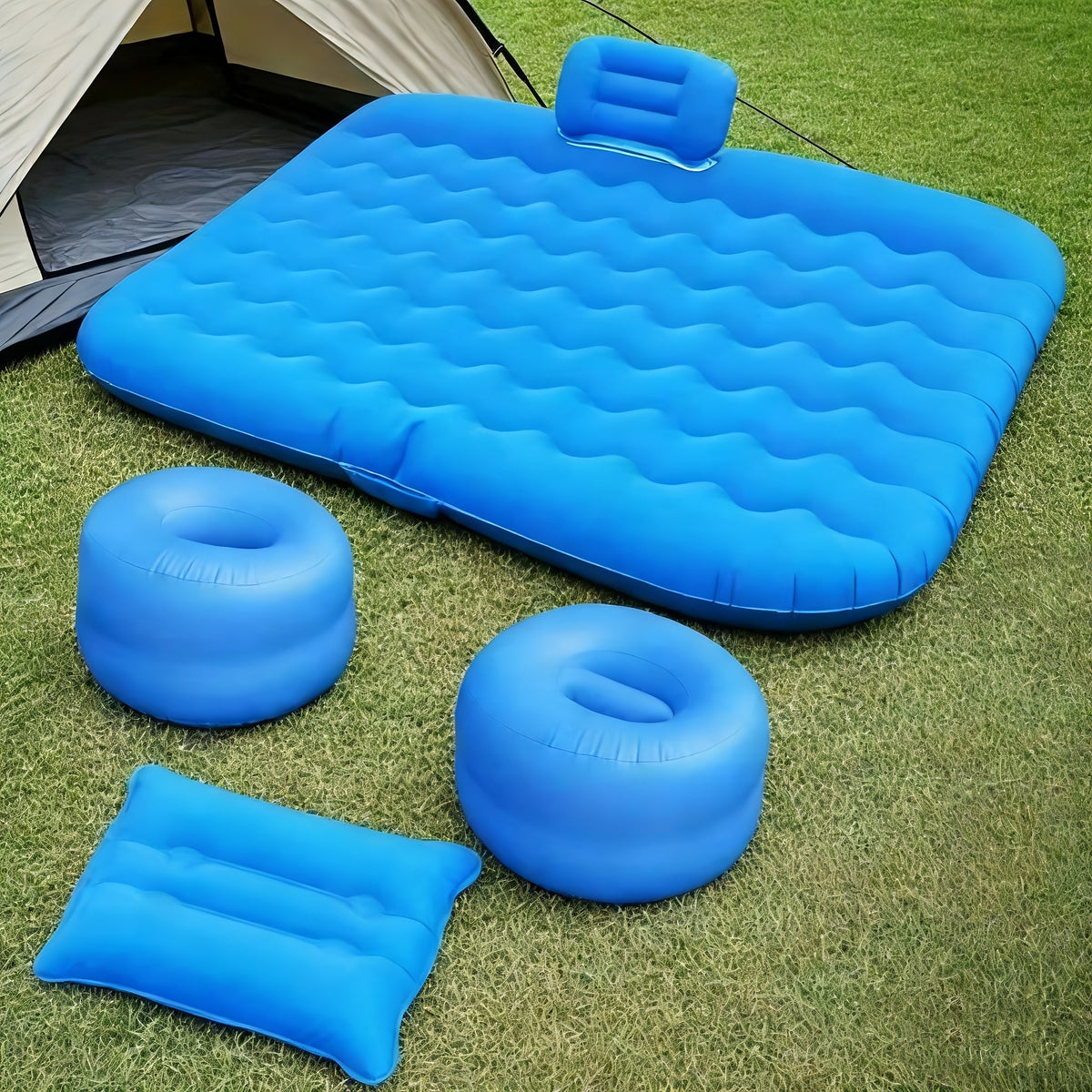 Matelas gonflable pour banquette arrière de voiture, SUV, camion et monospace – Lit pneumatique portable avec 2 oreillers pour camping, voyages sur route et plein air, bleu foncé