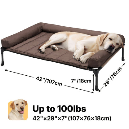 Lit surélevé rafraîchissant pour chien avec matelas amovible – Canapé pour chien surélevé avec rebords, filet respirant et pieds antidérapants pour une utilisation en intérieur et en extérieur