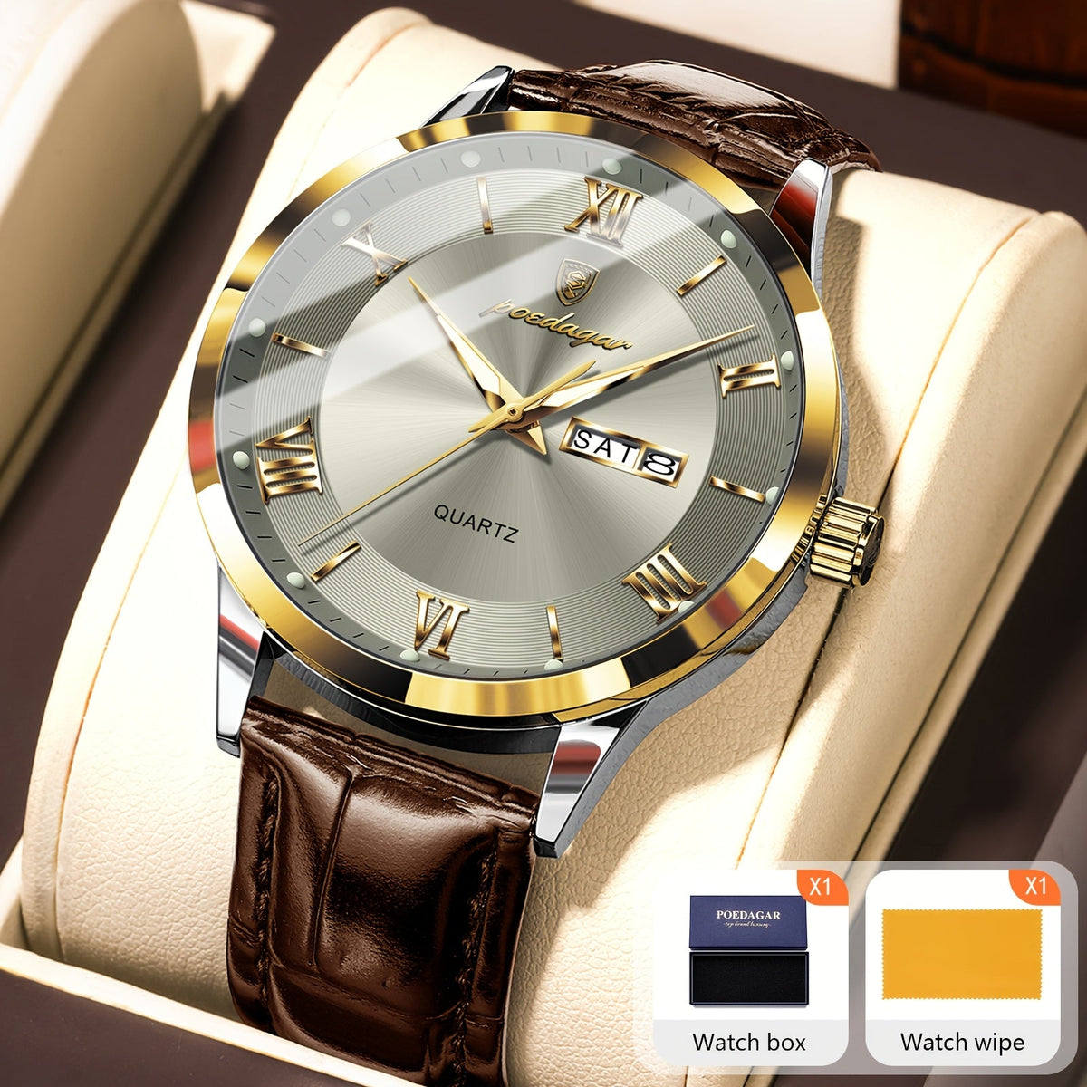 Montre à quartz pour homme POEDAGAR, étanche, cadran lumineux, affichage du calendrier et de la semaine – Montre-bracelet analogique de sport décontracté, boîtier en alliage, 11 couleurs argent, or, noir, bleu, cadeau pour homme