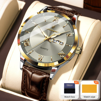 Montre à quartz pour homme POEDAGAR, étanche, cadran lumineux, affichage du calendrier et de la semaine – Montre-bracelet analogique de sport décontracté, boîtier en alliage, 11 couleurs argent, or, noir, bleu, cadeau pour homme