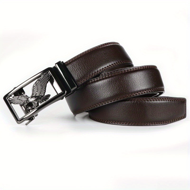 2pcs Men's Genuine Leather Belt Set with Automatic Ratchet Buckle – Adjustable Comfort Fit for 30"-44" Waist, Business & Casual Dress Belts in Black Light Brown & Black Dark Brown