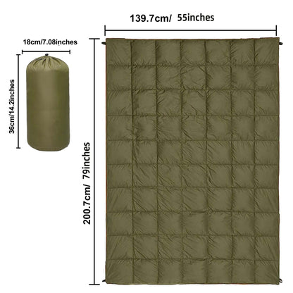 Couverture matelassée de camping, pliable, légère et chaude avec traitement déperlant DWR, incluant un masque de nuit 3D, 140x200 cm, pour camping, voyage, voiture, plage, stade, hamac, canapé et festival