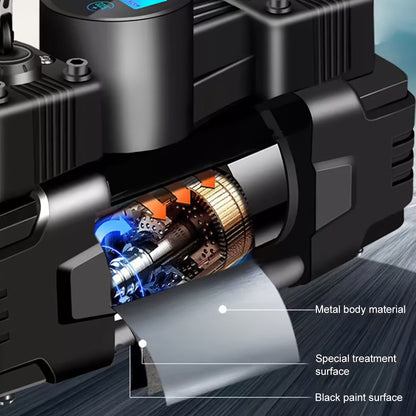 Compresseur d'air portable 12V 150 PSI – Pompe à air automatique à double cylindre avec manomètre numérique LED, arrêt automatique et lampe LED pour voiture, SUV, camion, vélo, ballon de basket et structures gonflables