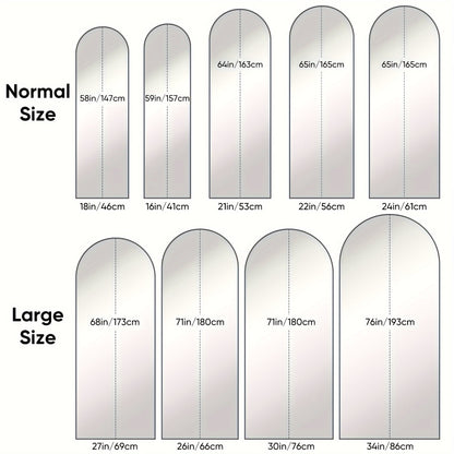 Miroir sur pied pleine longueur à sommet cintré – Miroir plein corps avec support pour chambre, salon et dressing, peut être fixé au mur, disponible en 3 tailles et 2 coloris (noir et doré)