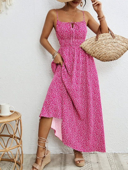 Robe d'été sans manches à fines bretelles pour femme, robe bohème à imprimé intégral avec détail noué, vert, bleu marine, jaune, rouge rose S M L XL XXL