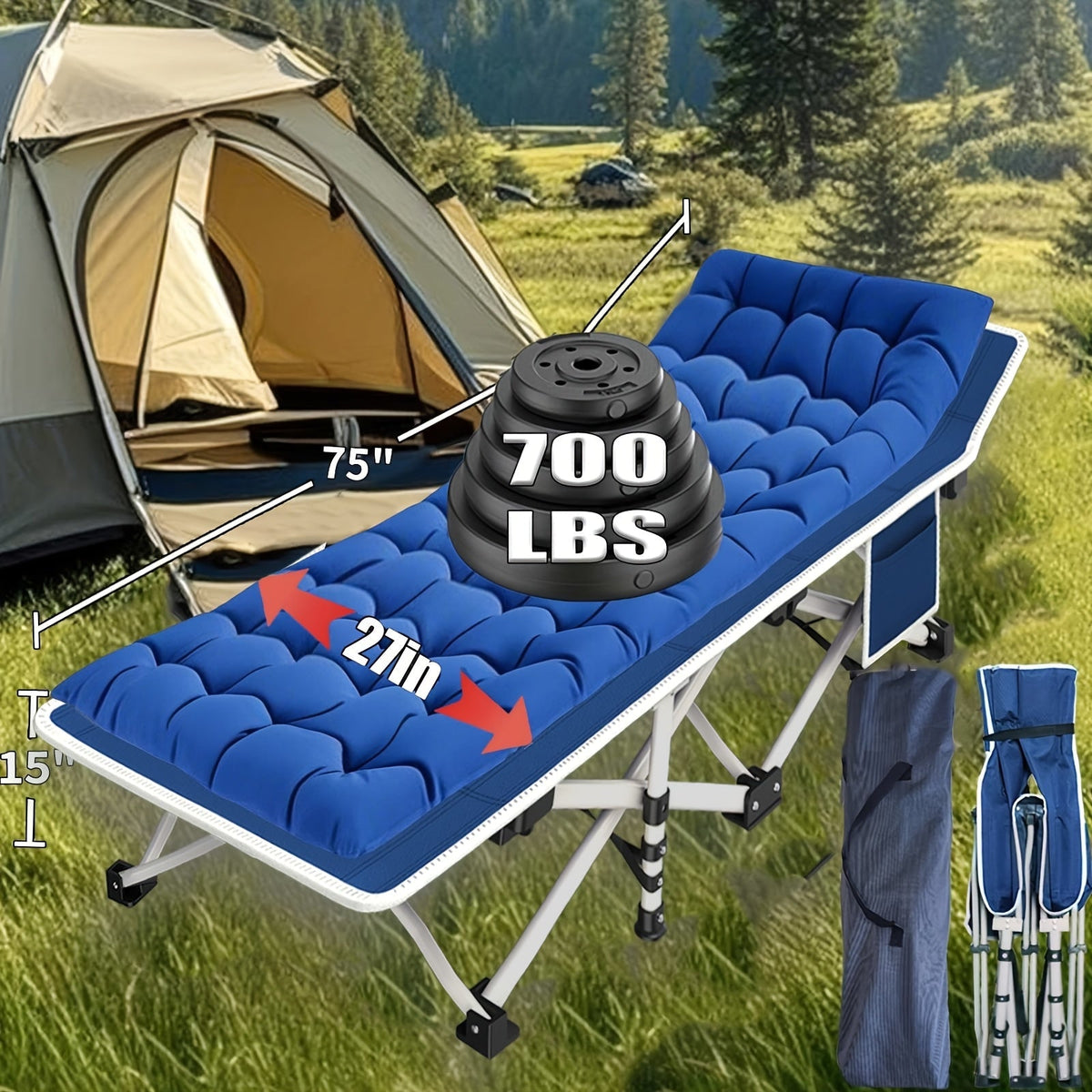 Lit de camp XXL de 81 cm de large avec matelas – Lit de couchage pliable ultra-robuste en tissu Oxford 1200D avec sac de transport pour adultes, lit d'appoint portable extra large pour le camping, la randonnée, les voyages et les invités