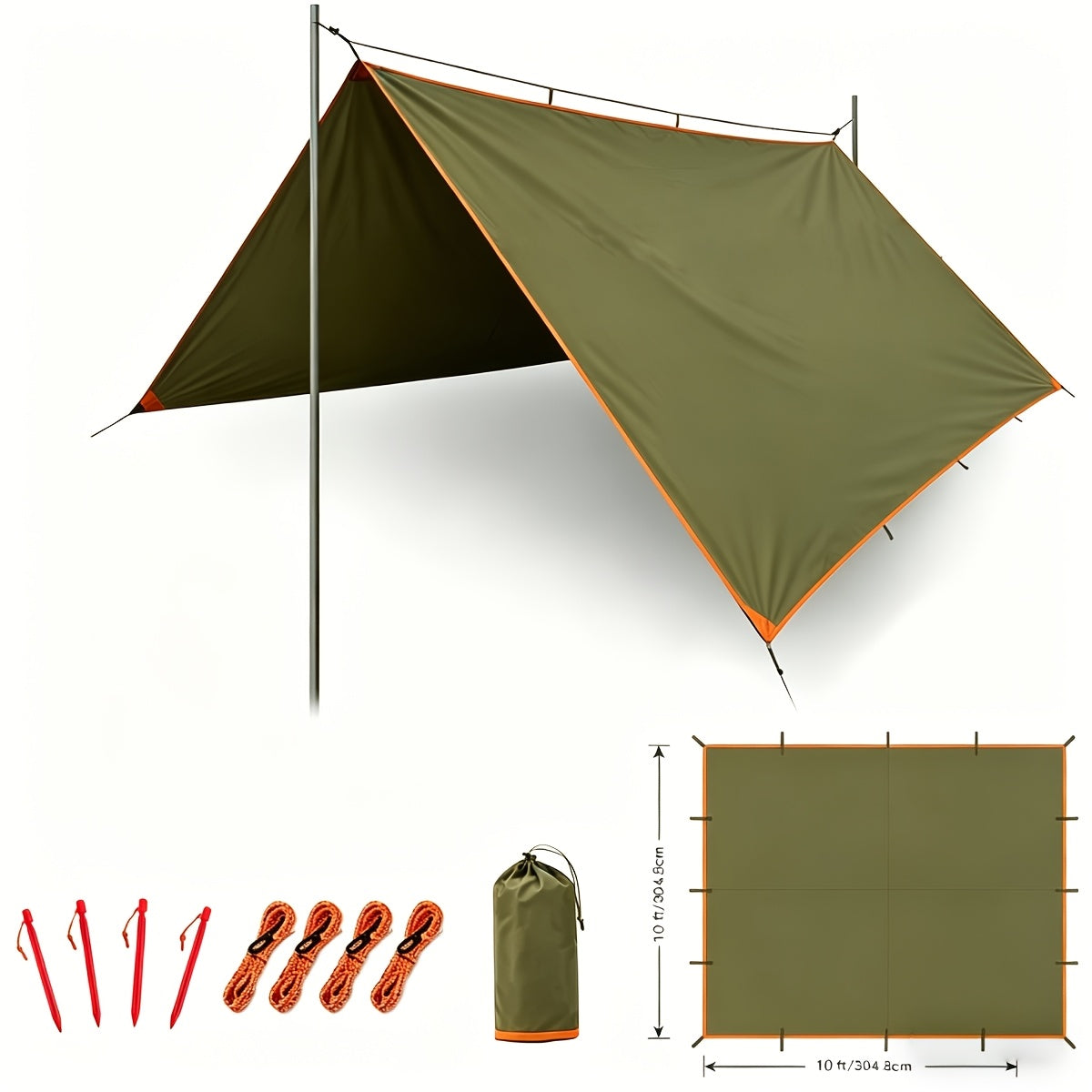 Toile de tente de camping avec protection UV et support en alliage – Abri pliable et portable pour 4 personnes pour randonnée, camping, jardin et survie en plein air | Auvent de camping toutes saisons