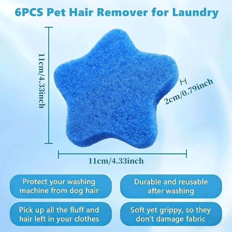 Lot de 6 épilateurs pour poils d'animaux pour le linge - Filtre nettoyant réutilisable en forme d'étoile de mer pour lave-linge, collecte les poils d'animaux et les peluches sur les vêtements pendant le lavage, attrape-poils écologique