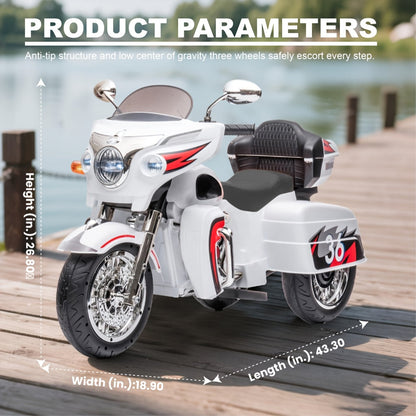 Moto électrique pour enfants 12V à 2 places avec 3 roues, Bluetooth, USB, lumières LED et coffre de rangement, sûre et durable, pour garçons et filles de 3 à 8 ans, cadeau d'anniversaire et de Noël, noir, blanc, rouge