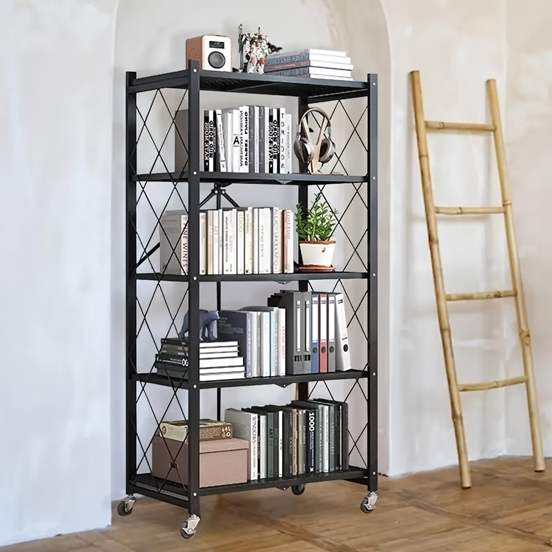 Étagère de rangement sur roulettes – Meuble de rangement mobile à 3, 4 ou 5 niveaux pour bureau et maison, organisateur à étages, montage facile – Noir et blanc