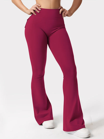 Ensemble 3 pièces pour femme : pantalon de yoga évasé à taille haute avec ceinture et poches, legging galbant effet push-up, squat-proof, 90 % polyester extensible, coupe évasée pour le sport, la gym, la course et le quotidien