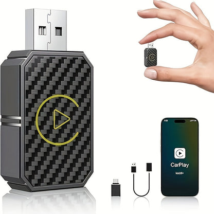Mini adaptateur CarPlay sans fil, version améliorée 2025 – Dongle Plug & Play pour convertir le CarPlay filaire en sans fil pour Apple iPhone et Android, faible latence, connexion rapide et stable, aucune batterie requise, jeu de ports USB inclus