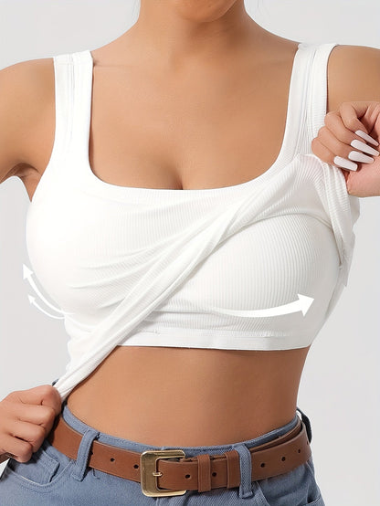 Women's Scoop Neck Tank Top Removable Chest Padding Slim Fit Casual Summer Sleeveless Top 8 Colors XS-XL