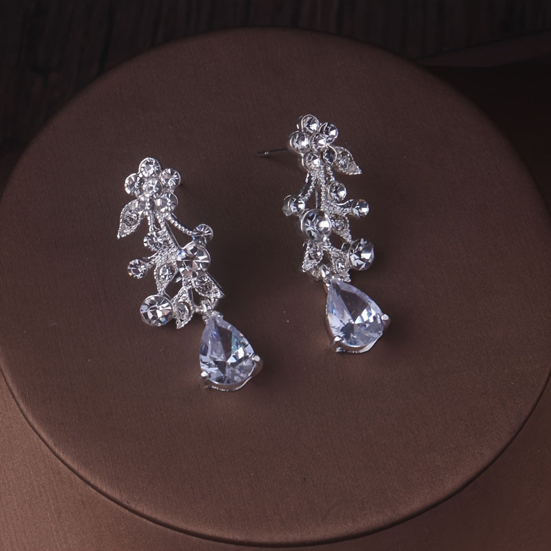 Parure collier et boucles d'oreilles strass pour mariée – Alliage de zinc plaqué argent et or avec incrustation de verre, bijoux de mariage élégants pour mariées, demoiselles d'honneur, banquets et soirées habillées