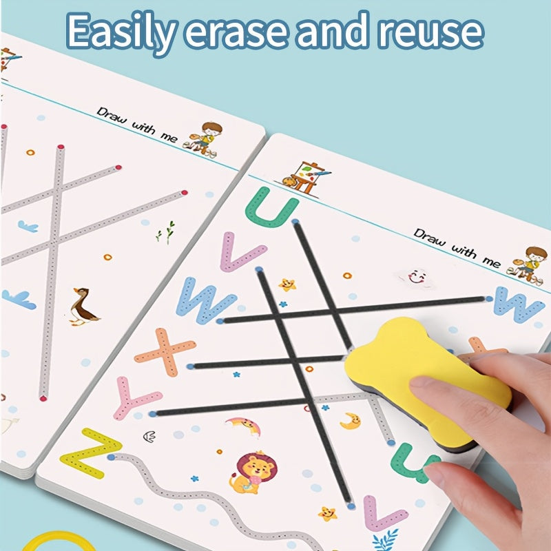 Cahier d'écriture magique pour enfants, 128 pages, livre d'entraînement réutilisable au contrôle du stylo, chiffres et lettres, cahier d'exercices de traçage et d'écriture manuscrite pour la maternelle et le préscolaire, 3 à 8 ans