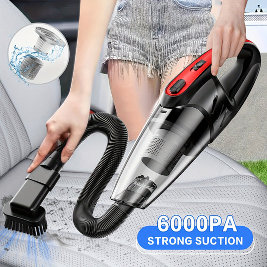 Aspirateur à main pour voiture 6000PA 2000mAh rechargeable 40dB faible niveau sonore 5 accessoires pour voiture, maison et poils d'animaux rose