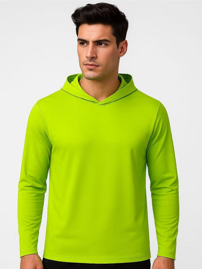 Lot de 3 sweats à capuche de protection solaire UPF 50+ pour homme, manches longues, évacuation de l'humidité, séchage rapide, respirant, t-shirt de performance pour randonnée, pêche, course à pied – Tailles S à XXXL, jaune fluorescent