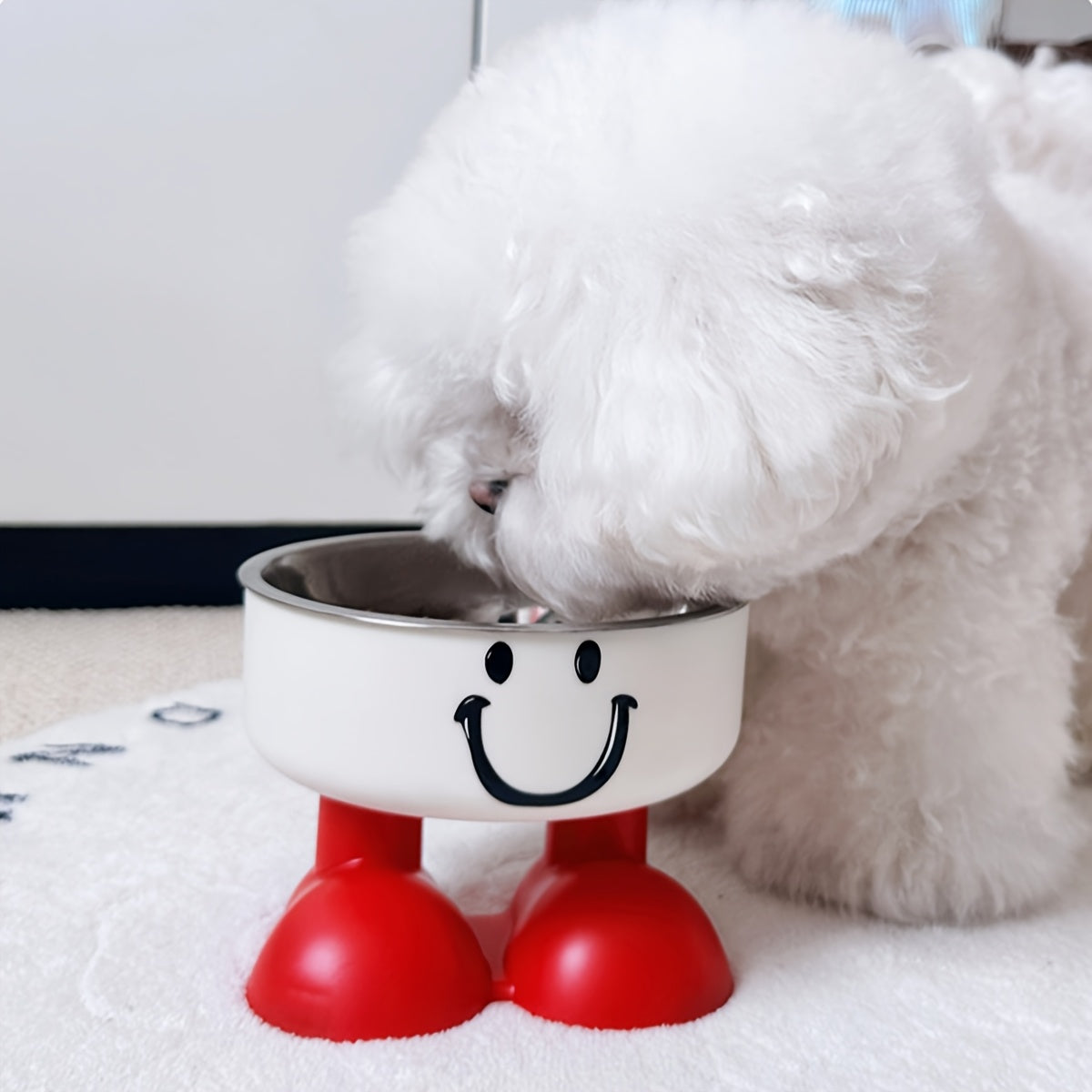 Gamelle surélevée en acier inoxydable pour chat et chien avec motif visage mignon – Gamelle pour animal de compagnie sur pied, anti-basculement, protection des cervicales, gamelle antidérapante pour chats et chiens d'intérieur