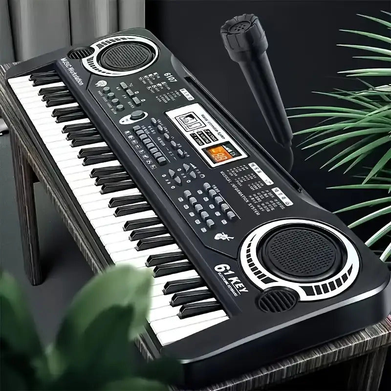 Clavier électronique 61 touches pour débutants - microphone intégré, partitions imprimées et alimentation USB, kit de démarrage complet pour enfants et adultes, cadeau d'anniversaire idéal pour les mélomanes