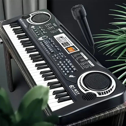 Clavier électronique 61 touches pour débutants - microphone intégré, partitions imprimées et alimentation USB, kit de démarrage complet pour enfants et adultes, cadeau d'anniversaire idéal pour les mélomanes