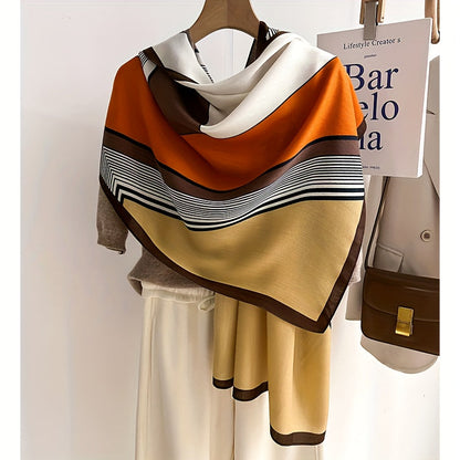 Écharpe et châle color-block en viscose pour femme – Accessoire doux et respirant à motif géométrique, coupe-vent et protection solaire pour les sorties décontractées et les voyages, léger, facile d'entretien et lavable à la main, beige kaki orange