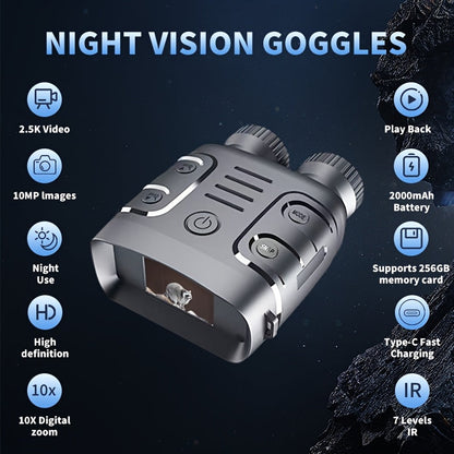 Jumelles de vision nocturne 2,5K HD – Zoom 10x, distance de visualisation de 800 m, écran 2,4", enregistrement photo et vidéo, pour la pêche, le camping, le bateau et la chasse, cadeau pratique pour hommes