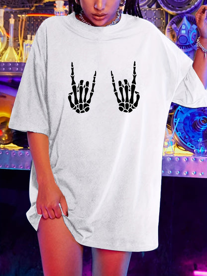 Women's Skull Print T-Shirt Crew Neck Short Sleeve Casual Loose Summer Top Halloween Fashion Graphic Tee Shirt S-XXL Multiple Colors