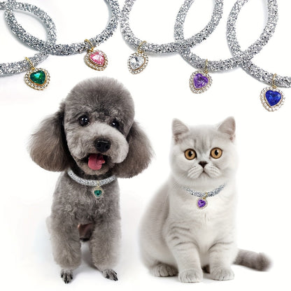 Collier pour chat avec pendentif cœur en strass - Collier élégant et brillant pour chats et petits chiens, collier de sécurité détachable réglable, bijou accessoire de mode pour animaux
