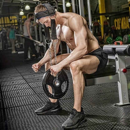 Harnais de musculation pour le cou avec chaîne, renforcement ajustable haute résistance pour athlètes et récupération musculaire – Accessoire de fitness pour entraînement à domicile, noir