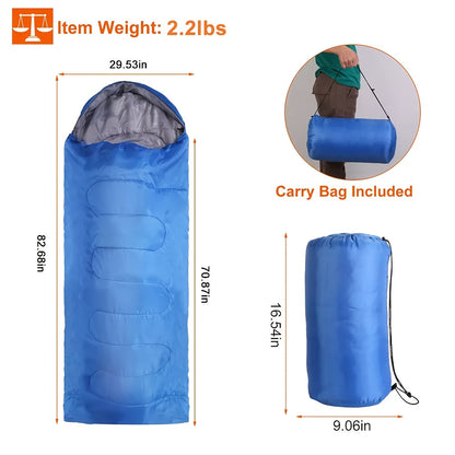Sac de couchage 4 saisons léger pour temps froid -17 à -7°C – Forme enveloppe avec capuche réglable pour le camping, la randonnée, le trekking, l'alpinisme et les voyages en hiver