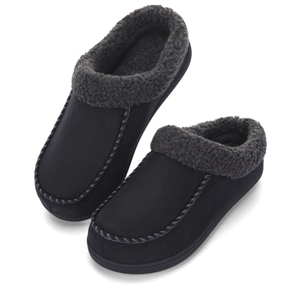 Mocassins pour homme à col en peau de mouton – Rembourrage en mousse à mémoire de forme, semelle antidérapante en TPR, doublure chaude, chaussures à enfiler pour l'intérieur et l'extérieur en toute saison – Brun café, chameau, noir (US 7–12)