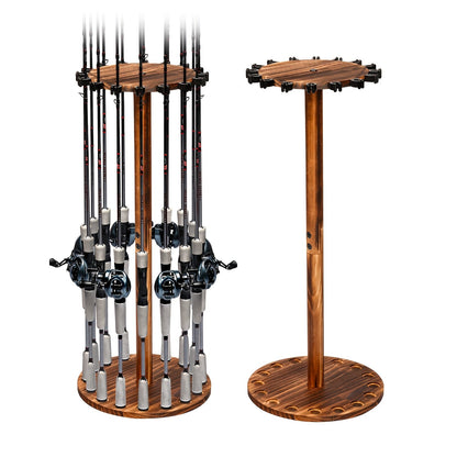 Support de cannes à pêche circulaire en bois, capacité 16 cannes, organisateur gain de place pour garage, abri de jardin ou espace détente – Options rotatif à 360° ou fixe, construction en bois robuste, cadeau pour pêcheur
