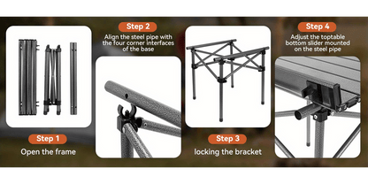 Table de camping pliante portable, table d'extérieur légère et rétractable avec sac de transport, pieds robustes, grande surface plane pour pique-nique, barbecue, plage, randonnée, hayon, design compact et durable, tailles L et XL
