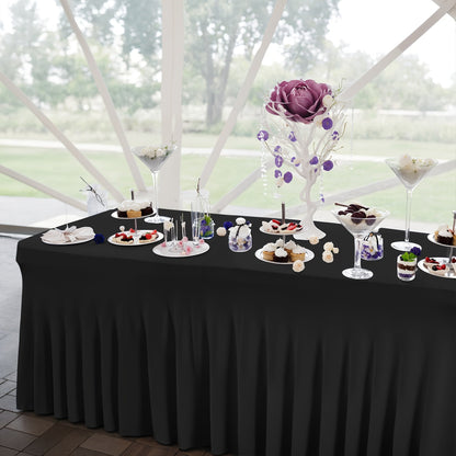 Nappe en élasthanne élastique avec jupe méduse, tissu polyester épais, opaque et hautement extensible pour tables de 4 et 6 pieds, idéale pour fêtes, anniversaires, mariages, banquets, hôtels, conférences et salons professionnels