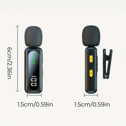 Wireless Lavalier Microphone USB-C 2.4G with DSP Noise Reduction, Digital Battery Display, 360° Omnidirectional Clip-On Lapel Mic, 100ft Range, Feather Windshield, Rotatable Magnetic Clip for iPhone, Android, Camera & Content Creators