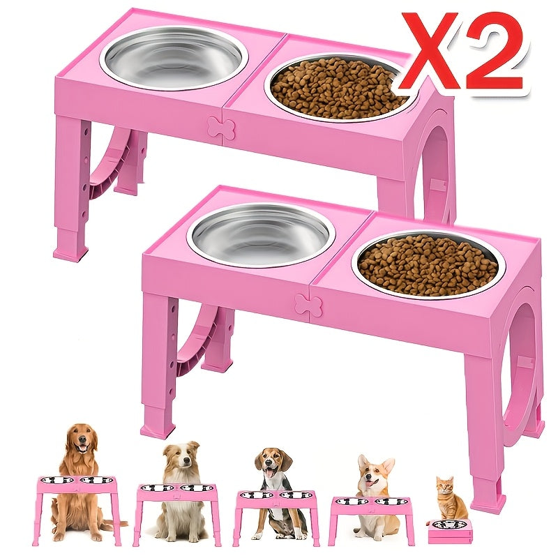 Gamelle surélevée pliable pour chien – Support réglable sur 5 hauteurs avec 2 bols en acier inoxydable, antidérapant, mangeoire et abreuvoir portables pour chiens et chats de toutes tailles, lot de 2