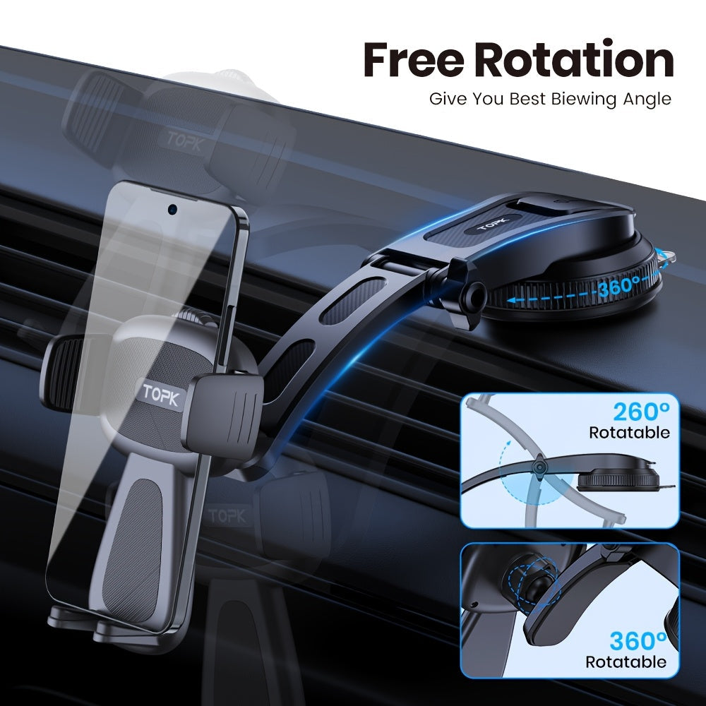 Support téléphone voiture – Fixation tableau de bord et pare-brise rotative à 360° améliorée, support universel mains libres compatible iPhone 15 14 13, Samsung Galaxy, téléphones Android | Velora