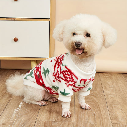 Pet Christmas Plush Sweatshirt for Dogs and Cats – Warm Soft Fleece Holiday Pullover for Small Medium Pets, Autumn Winter Cozy Costume, XS S M XXL, White Festive Pet Apparel