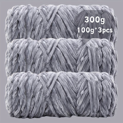 Fil chenille velours, lot de 3 pelotes de 300 g (3 x 100 g), laine douce et épaisse pour tricot et crochet, 47 couleurs, idéal pour débutants, artisanat de luxe pour pulls, écharpes, bonnets, poupées, sacs, amigurumi et projets DIY