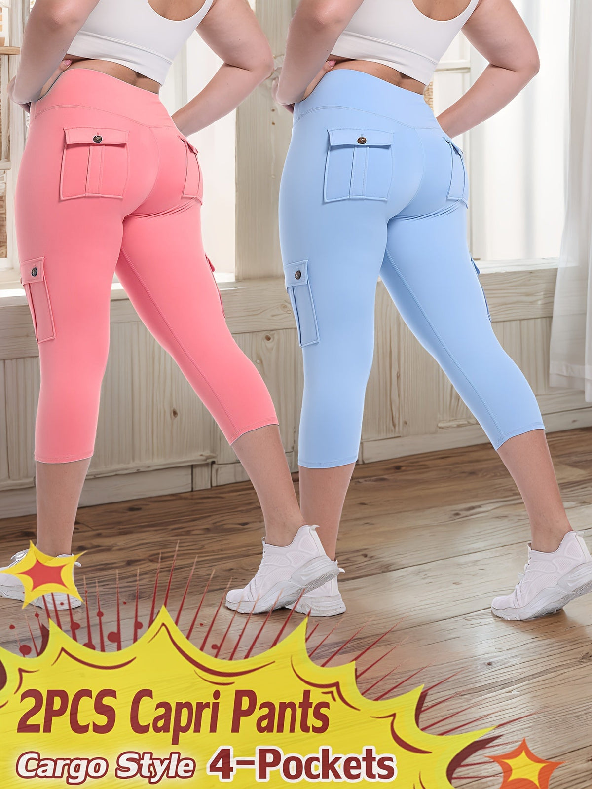 Pantalon de yoga Capri taille haute, lot de 2 – Legging en élasthanne extensible dans les 4 sens, gainant et galbant, avec 4 poches, pantacourt de sport pour femme, 9 ensembles de couleurs, tailles S à XXL
