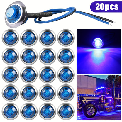 Lot de 20 feux de courtoisie LED pour bateau, 12 V CC, 3 LED, feux de gabarit latéraux pour tableau arrière, poupe et pont de yacht, feux de navigation ronds submersibles en rouge, vert, bleu, blanc et jaune, base en acier inoxydable