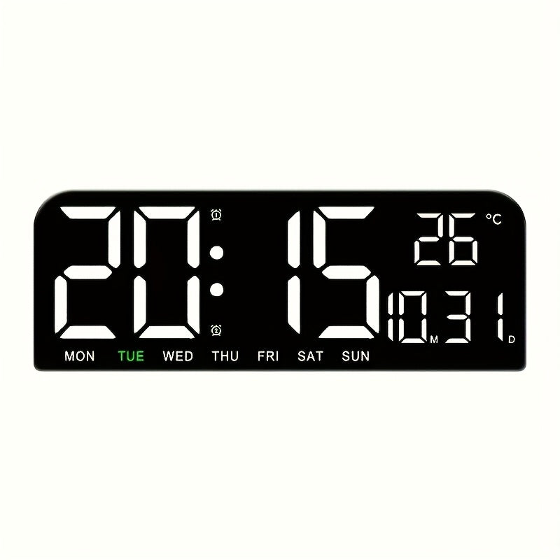 Réveil LED à grand écran avec télécommande à atténuation automatique – Horloge numérique de 15 pouces affichant l'heure, la date, le jour de la semaine, la température et l'humidité – Horloge de chevet pour seniors, salon, bureau