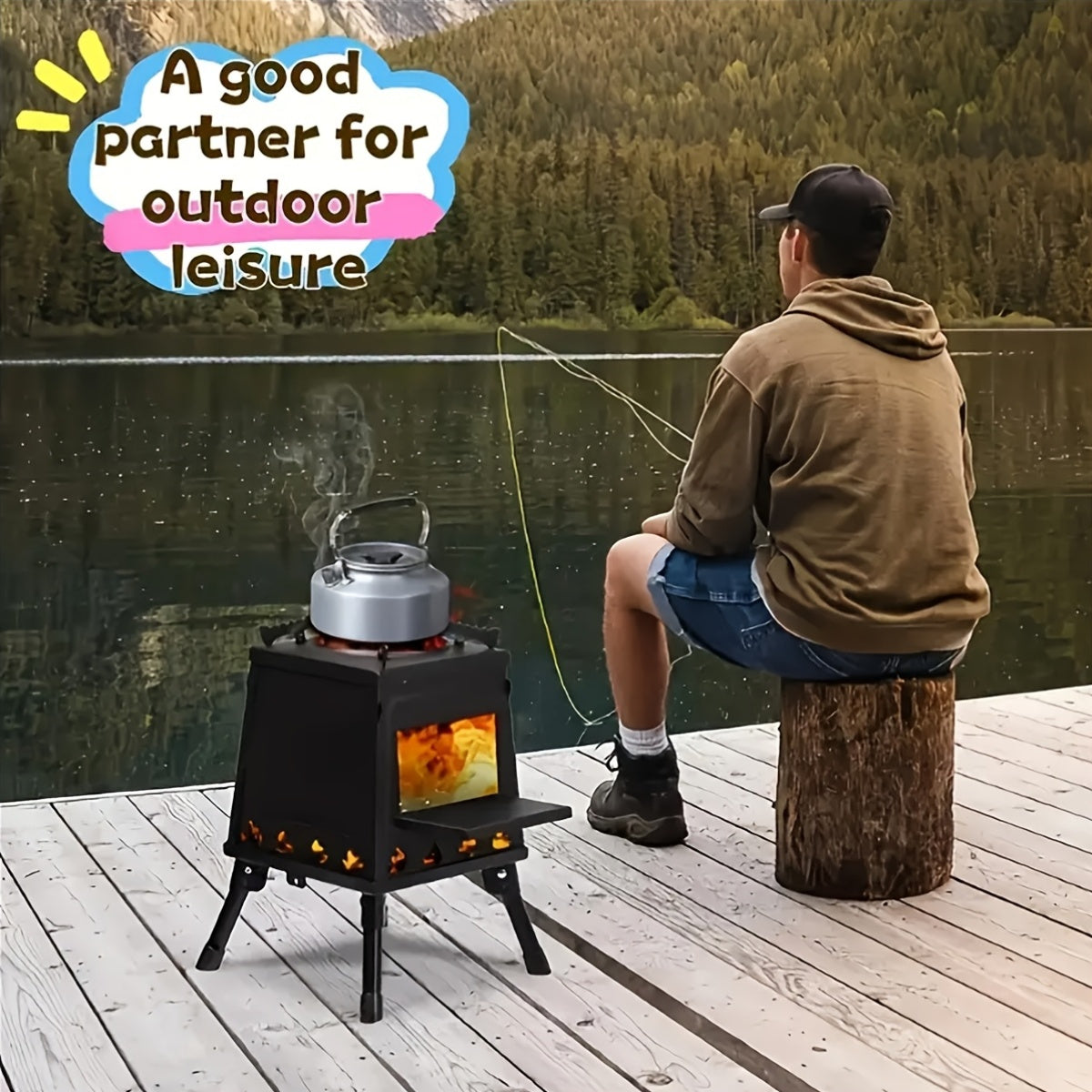 Réchaud de camping à bois portable – Réchaud de randonnée compact et pliable pour la marche, le camping, le pique-nique et le barbecue, aucune cartouche de combustible nécessaire, option cheminée, noir, vert ou acier inoxydable