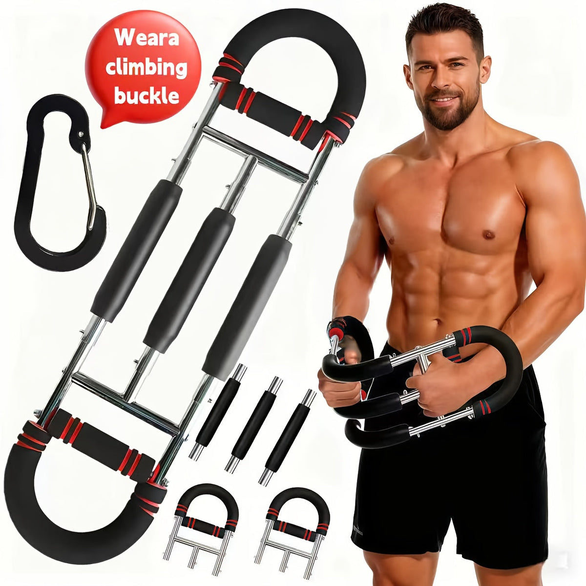Appareil d'entraînement de la force des bras, extenseur de poitrine, barre à 3 niveaux de résistance réglables, extenseur portable et détachable pour renforcer les avant-bras, appareil de musculation pour le haut du corps à domicile