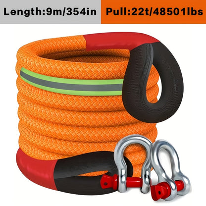 Corde de récupération cinétique 22 tonnes 48501 lbs – Corde de remorquage en nylon robuste avec manilles et sac de rangement pour camion, SUV, UTV, VTT, sauvetage d'urgence tout-terrain