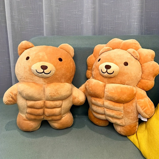 Big Muscle Stuffed Animal Plush Toy 12 Inch, Funny Cute Teddy Bear & Lion Soft Plushie Pillow Doll, Novelty Animal Figure Gift for Kids Adults, Best Christmas Halloween Birthday Present