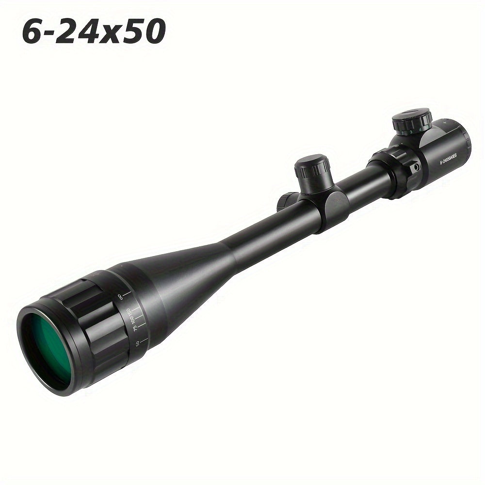 Lunette de visée 6-24x50 AO avec réticule illuminé rouge/vert - Lunette de chasse longue portée avec montage sur rail de 20 mm, viseur optique en alliage d'aluminium