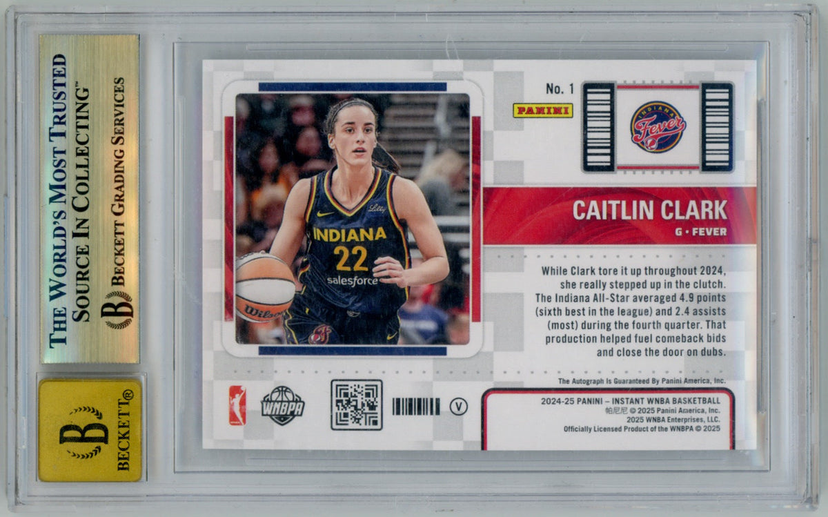 Carte Panini Instant Contenders WNBA 2024-25 Caitlin Clark #1, variante Cracked Ice, autographiée 18/25 - Certifiée BGS 9.5 / AUTO 10 | Carte d'investissement rookie autographiée ultra-rare