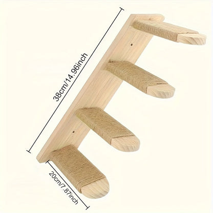 Arbre à chat mural en bois avec échelle en corde de sisal, mobilier d'intérieur pour chat, étagère d'escalade gain de place, centre d'activités pour chats d'intérieur