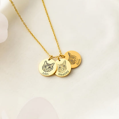 Personalized Pet Photo & Name Necklace - Custom Engraved Stainless Steel Circle Pendant for Pet Lovers, Handmade Dog Cat Memorial Jewelry Gift for Birthday Christmas, Gold & Rose Gold